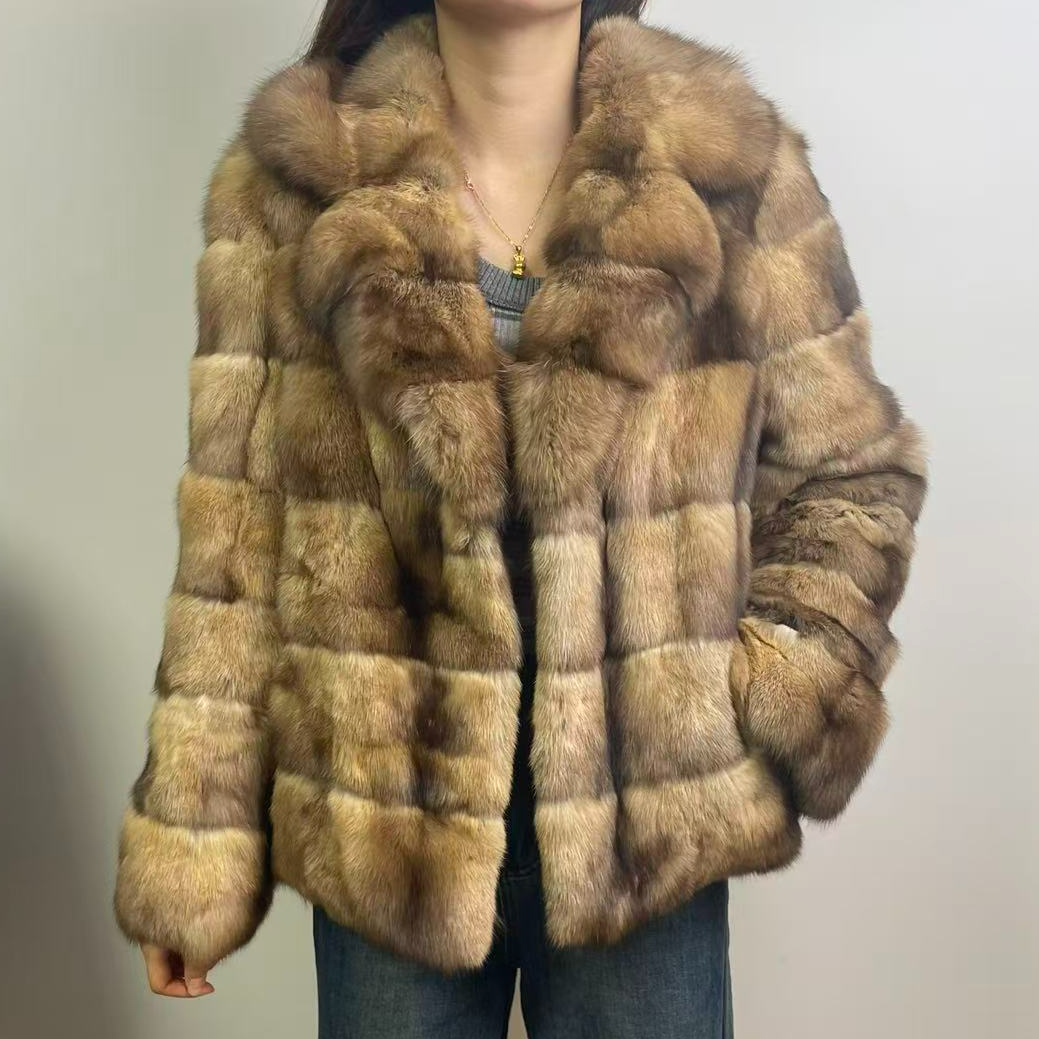 （60cm）新款进口天然原皮原色俄罗斯貂西装领轻奢大气女装外套
