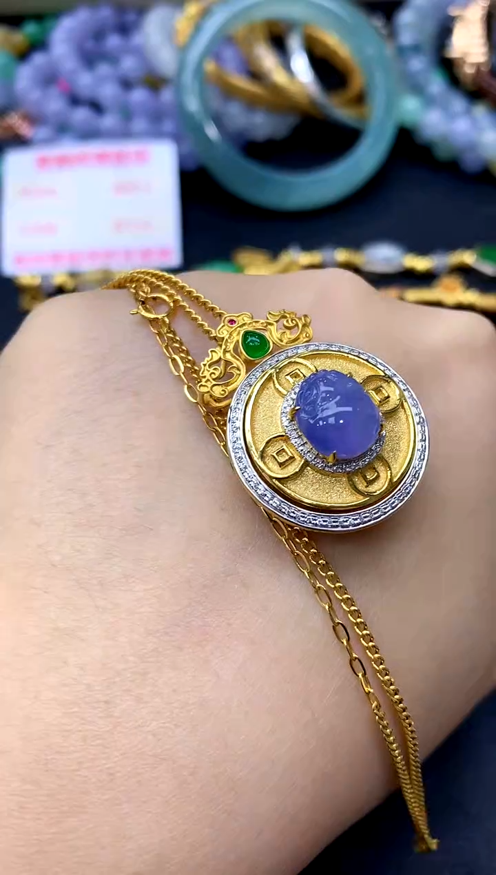 颈饰18K金镶嵌翡翠347-中国好珍宝