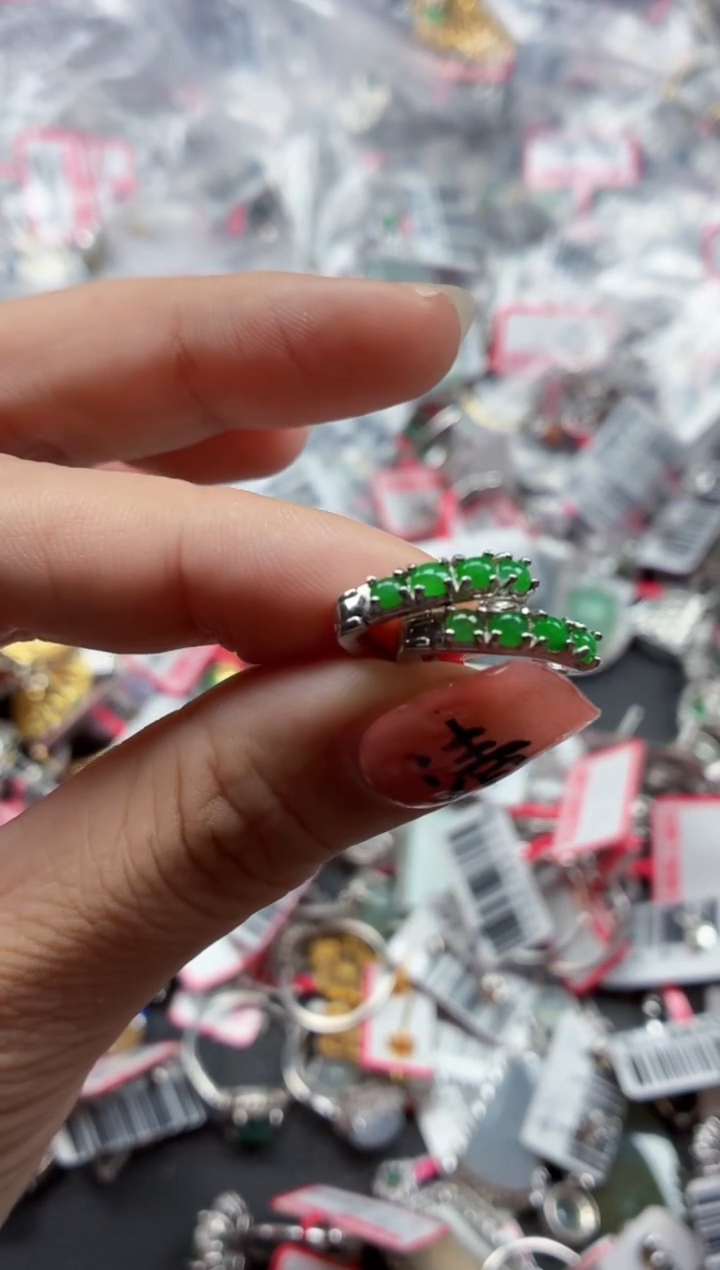 银S925镶嵌戒指翡翠天然A货缅甸翡翠