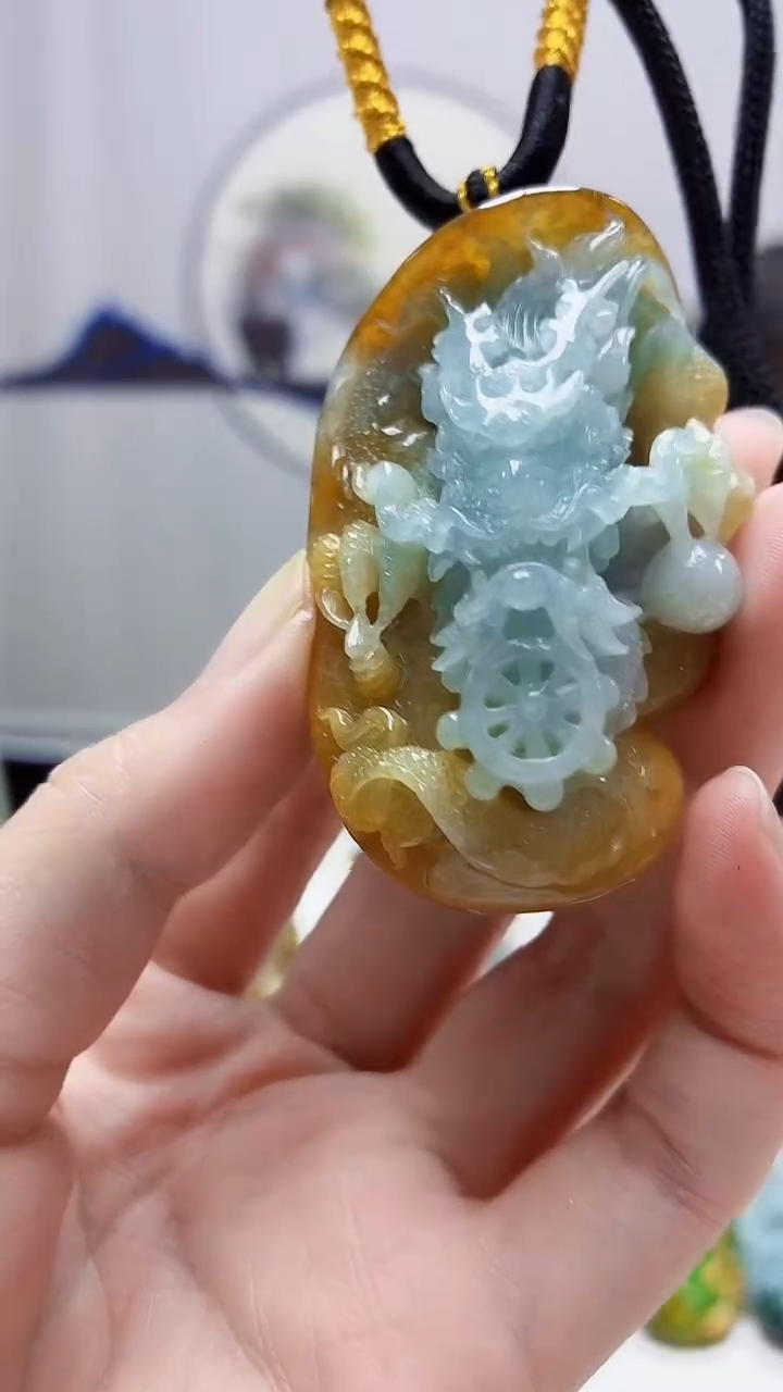 未镶嵌定制翡翠5060zm-毛货挂件93龙牌