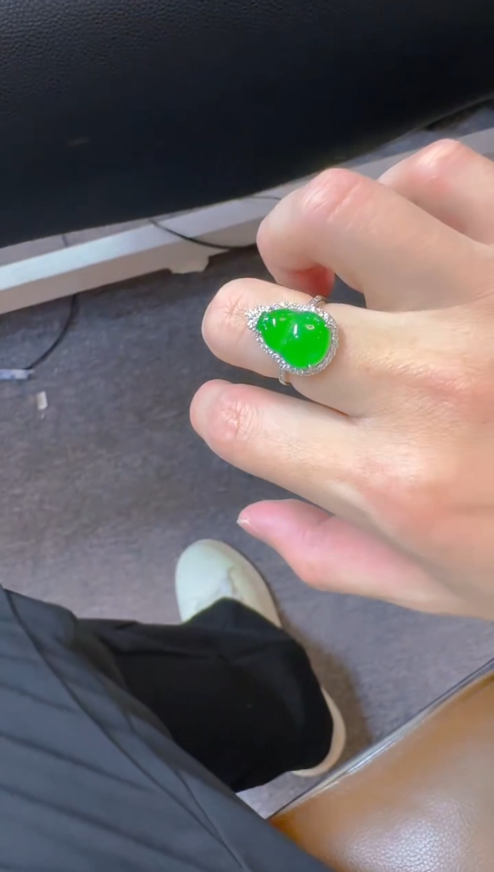 翡翠银S925镶嵌戒指天然a货翡翠