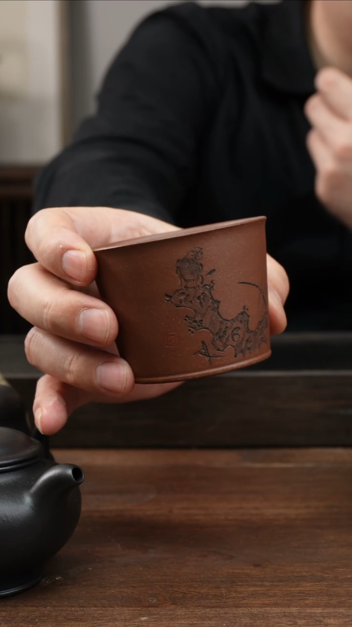 茶杯紫砂紫泥太湖石 小鸟 刻绘 主人杯 ！   