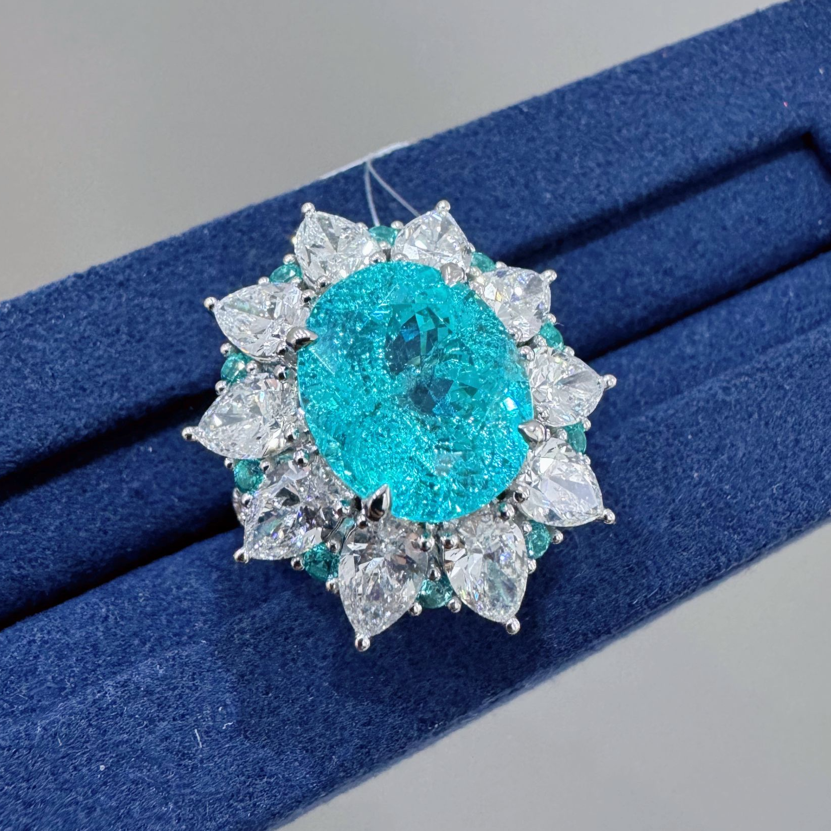 实验室培育钻石铂金钇铝榴石戒指培育帕拉伊巴【主石：D12.38ct】