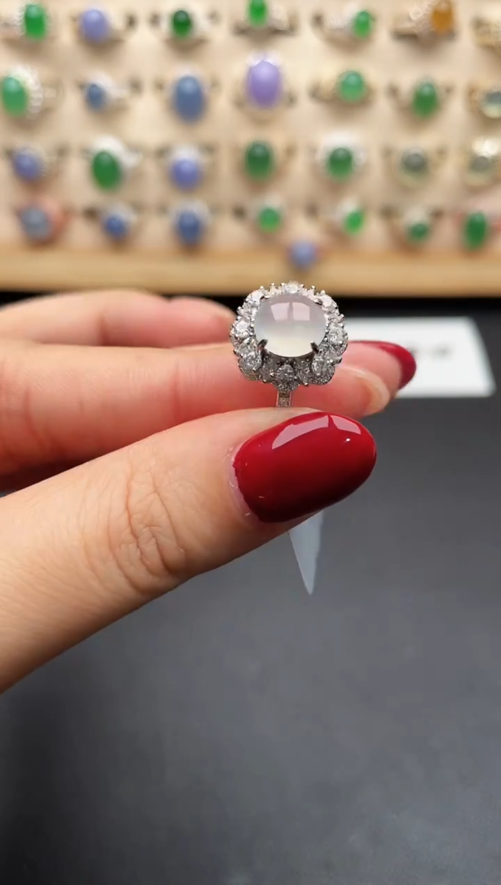 银S925镶嵌戒指翡翠一物一证一礼盒