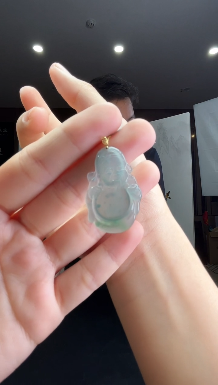 【闪购商品】翡翠吊坠(不含链)18K金镶嵌财爷爷吊坠