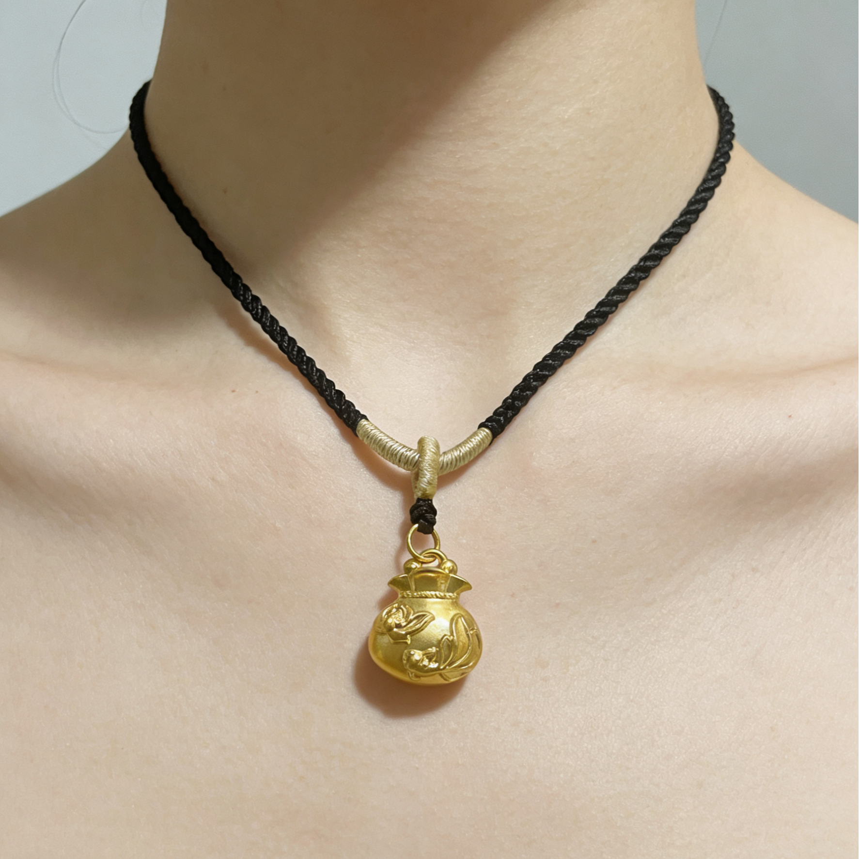 金至福5D足金荷花锦鲤福袋吊坠（不含绳） 双面精美时尚百搭素款