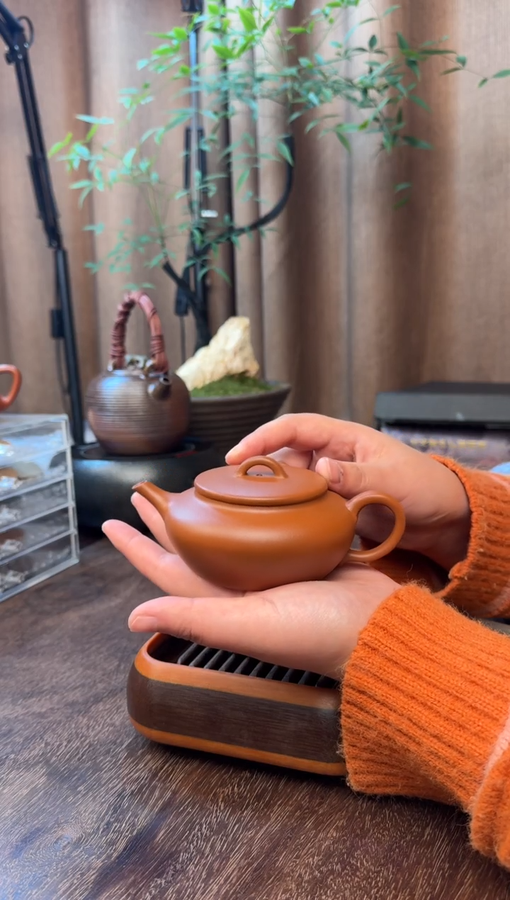 茶壶紫砂平盖莲子-全手工制作-小红泥-容量：200CC