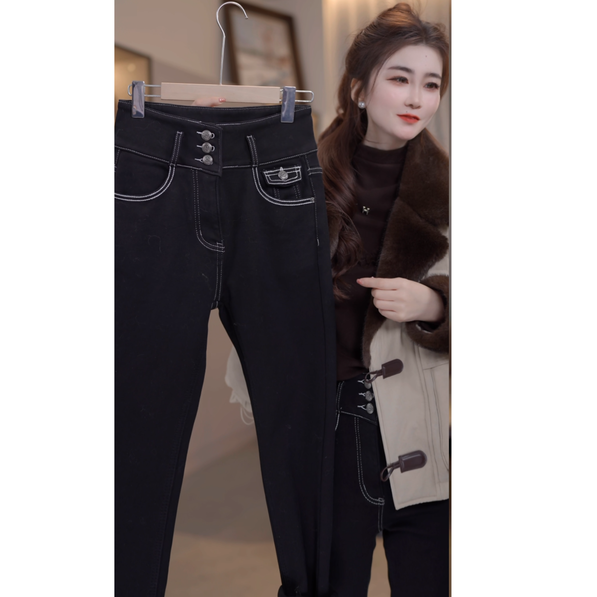 『冬季设计F』设计显瘦百搭时尚加绒牛仔裤3069