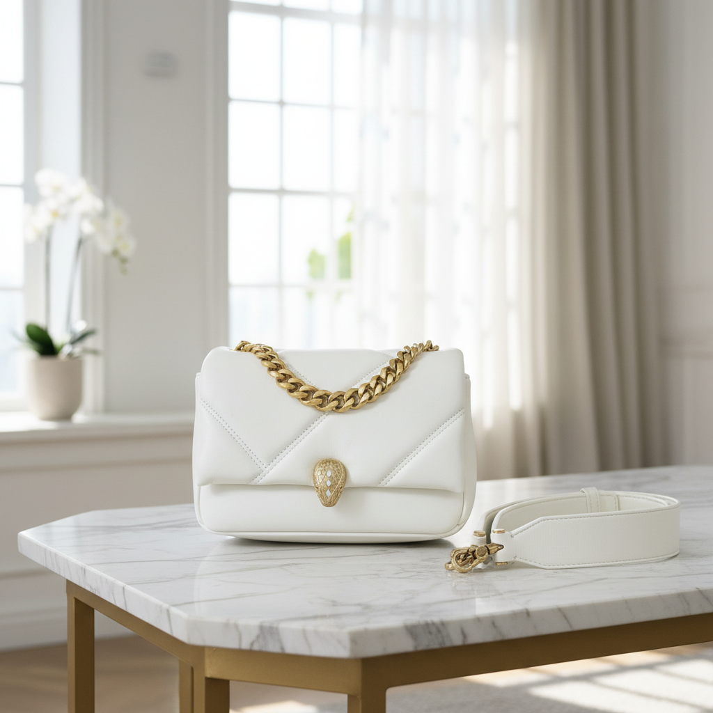 95新 BVLGARI/宝格丽   白色金蛇头芯片款手提单肩包 1806 9418 