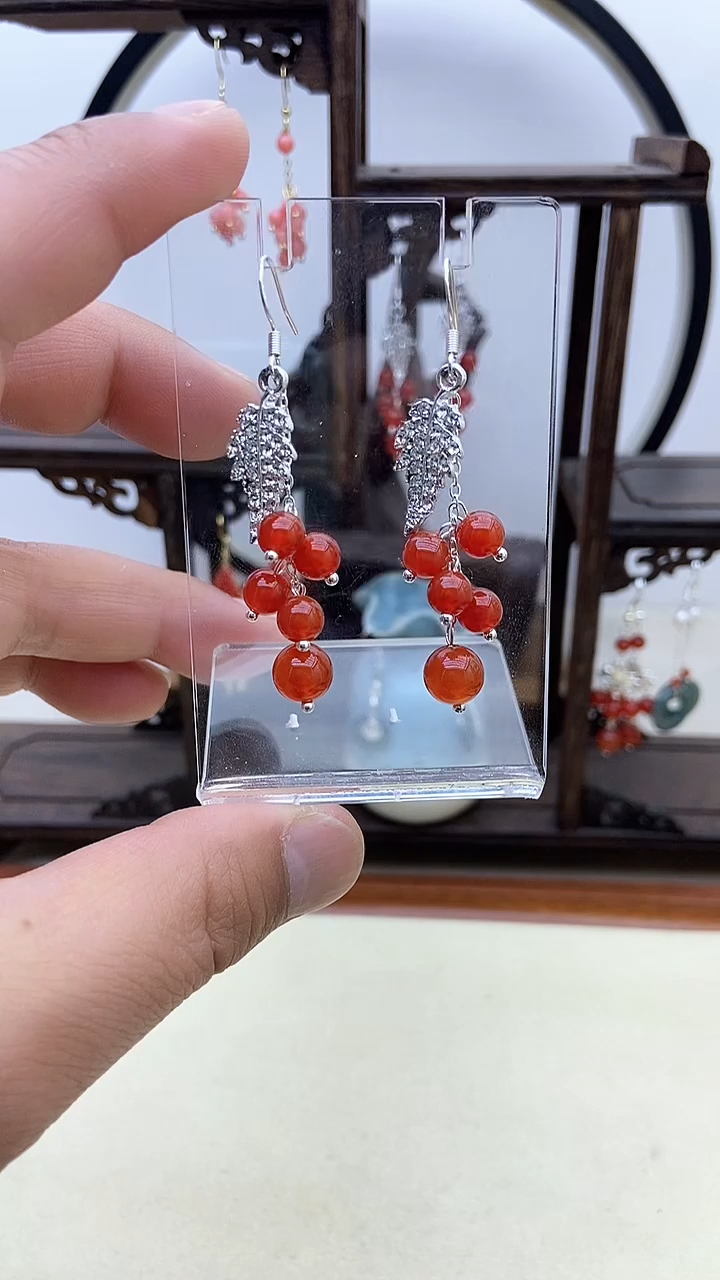 【闪购商品】南红玛瑙耳饰银S925镶嵌52号