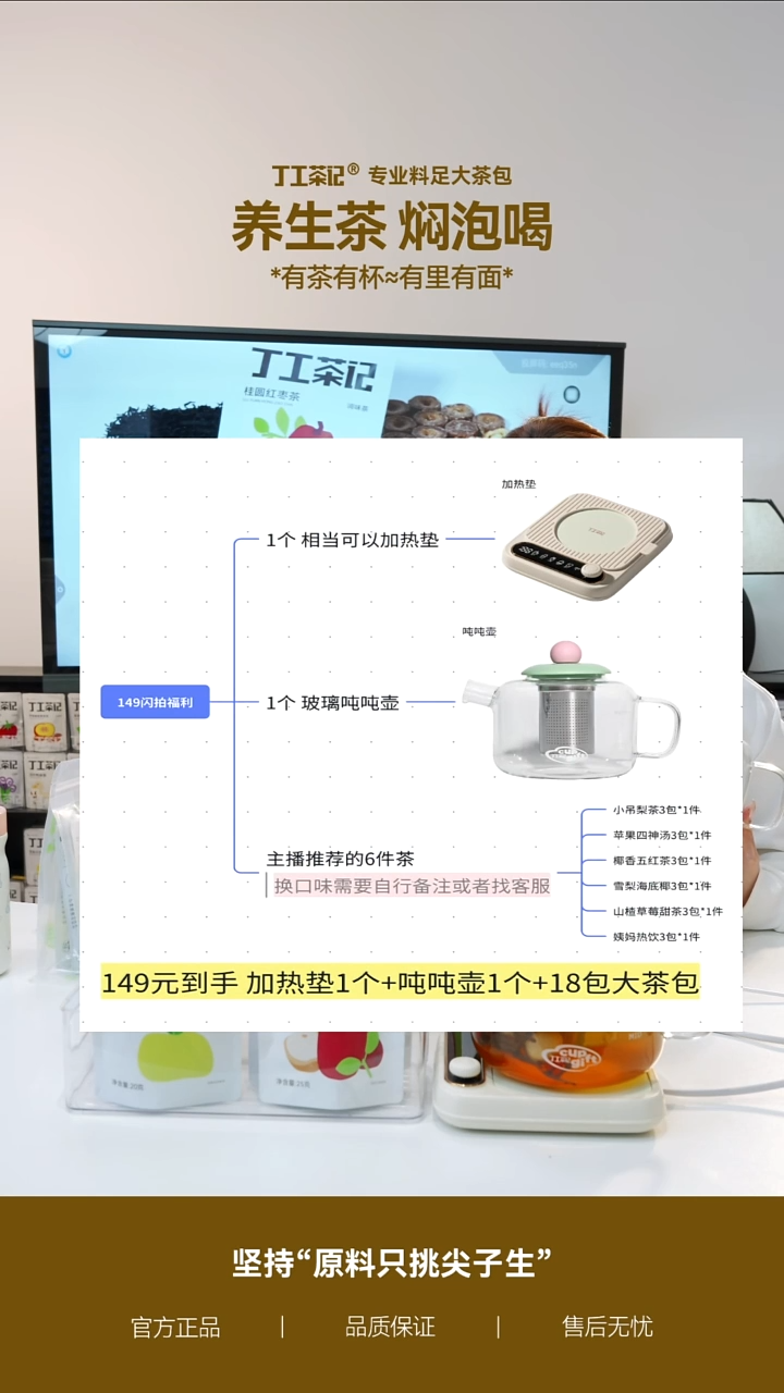 高硼硅玻璃吨吨壶+加热垫+6件（18包）茶