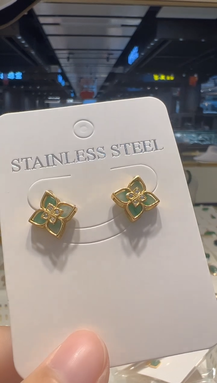 【闪购商品】石英质玉耳钉银S925镶嵌13