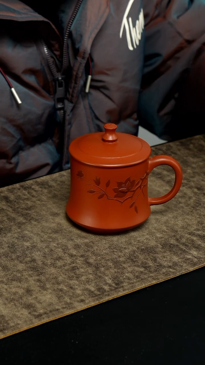 【闪购商品】紫砂茶壶朱泥 紫泥泥绘荷花款柱础型盖杯