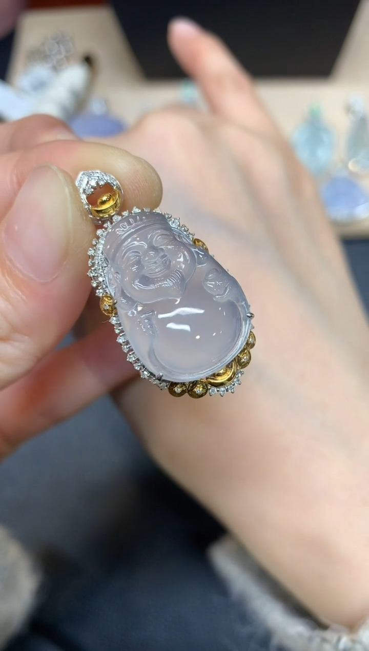 【闪购商品】翡翠吊坠(不含链)18K金镶嵌财神【无服务费