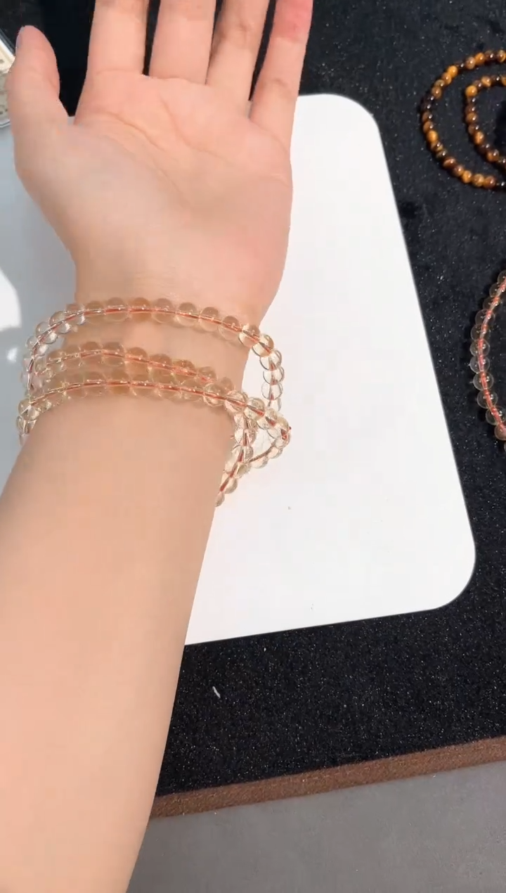 水晶手链未镶嵌26号巴西浅黄水多圈6mm