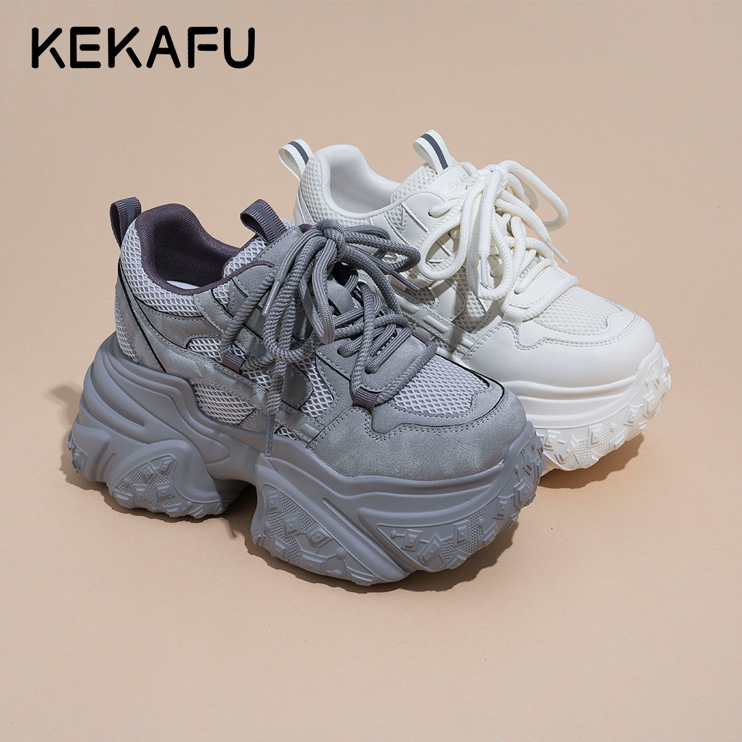 KEKAFU/珂卡芙【隐形增高9CM】2025新款增高脚显小厚底老爹鞋女