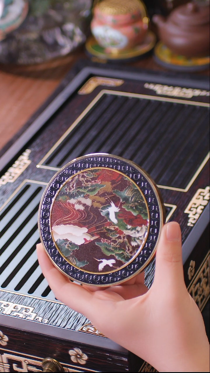壹藏贰宝闲云野鹤图案铜圈杯垫一片