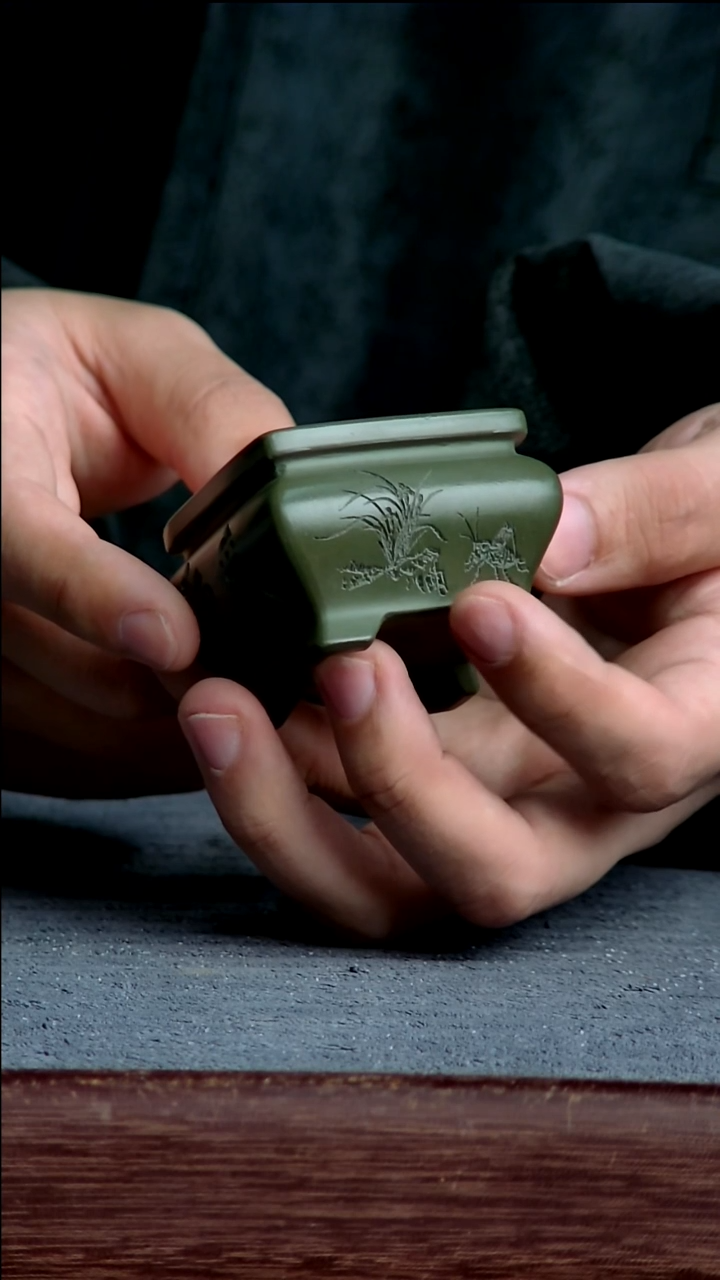 紫砂花盆3.8*2.5内径尺寸 绿