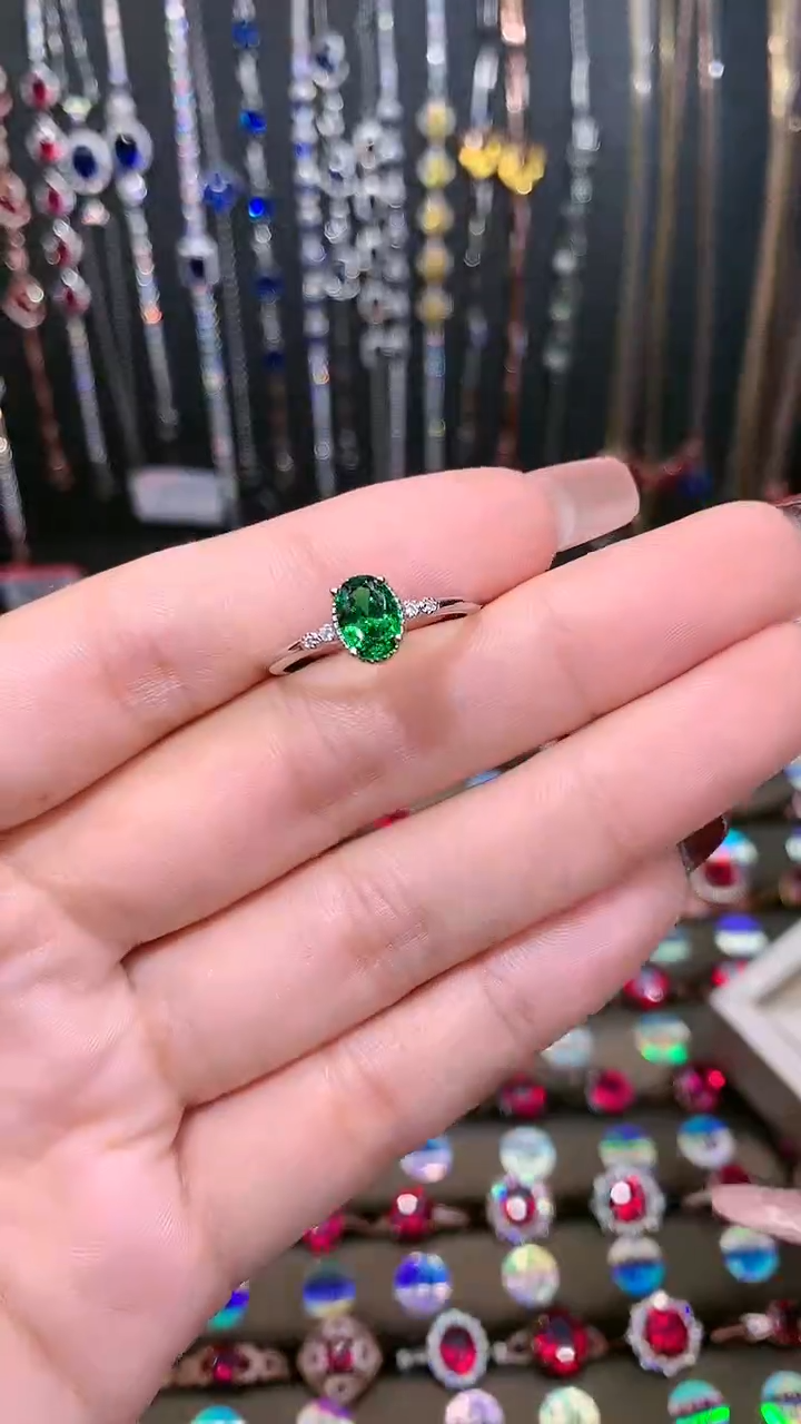 【闪购商品】透辉石戒指银S925镶嵌5.7银色