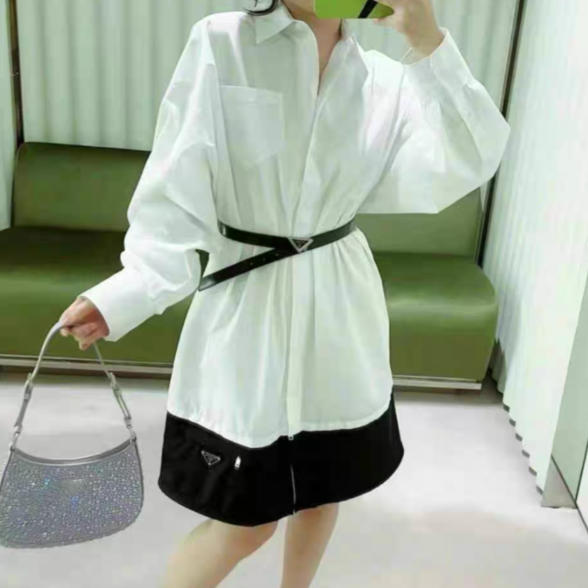 未使用 Prada/普拉达 汤/P235603789/金属三角标衬衫连衣裙