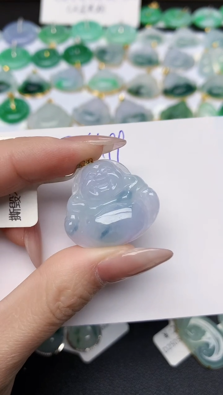 颈饰18K金镶嵌翡翠天然缅甸A货翡翠百元以上9元证书费自理