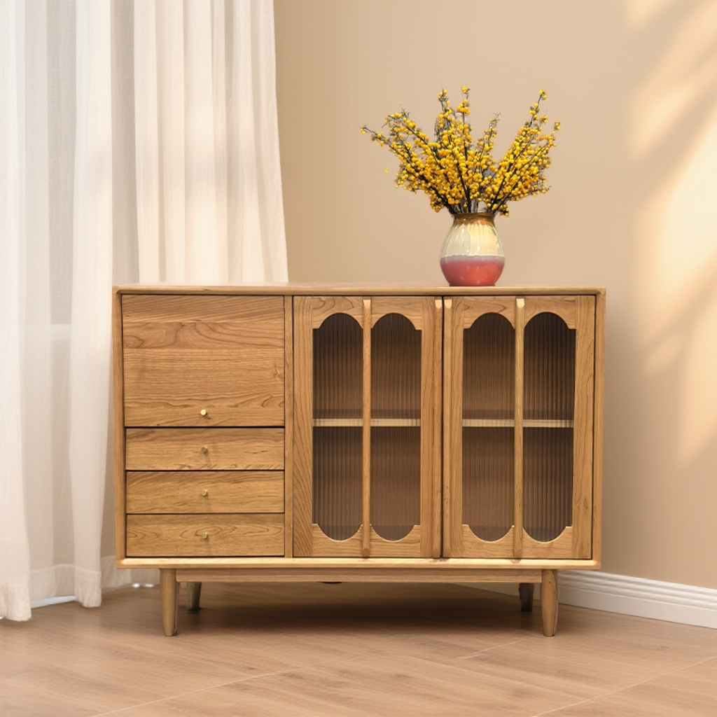 樱桃木餐边柜北欧实木储物柜北欧现代简约轻奢一体靠墙置物柜