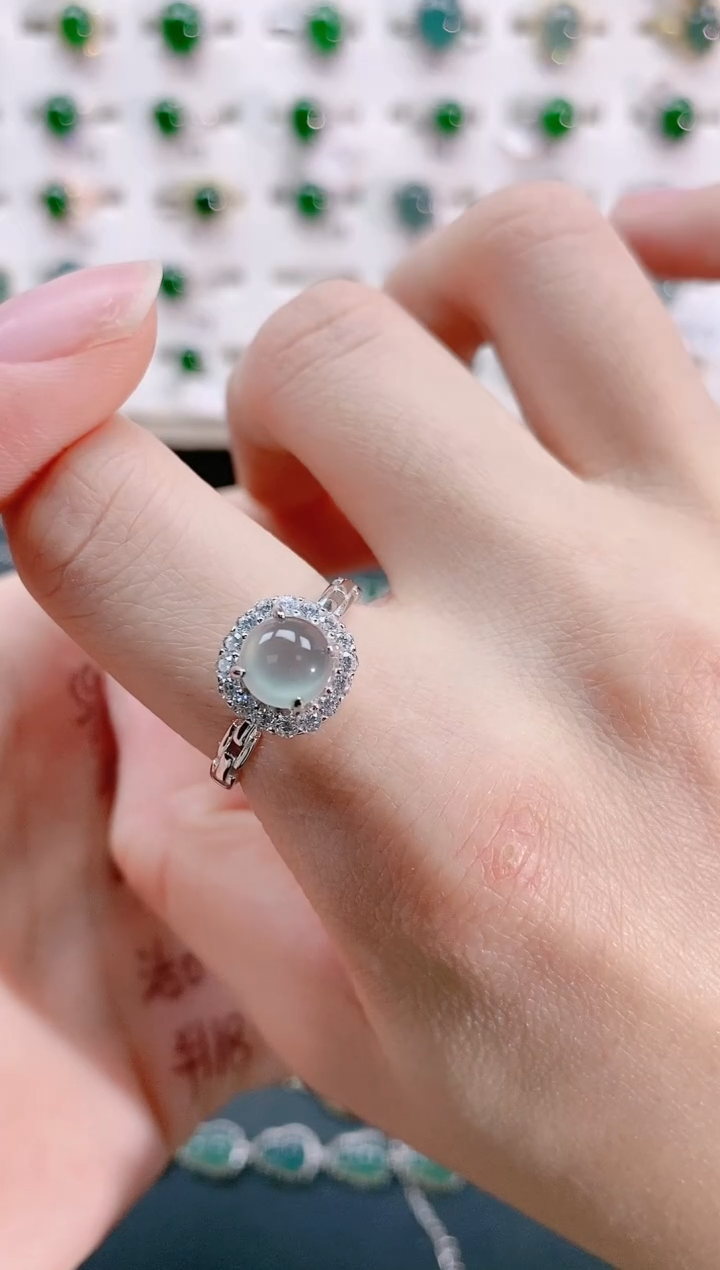 【闪购商品】翡翠戒指银S925镶嵌天然翡翠