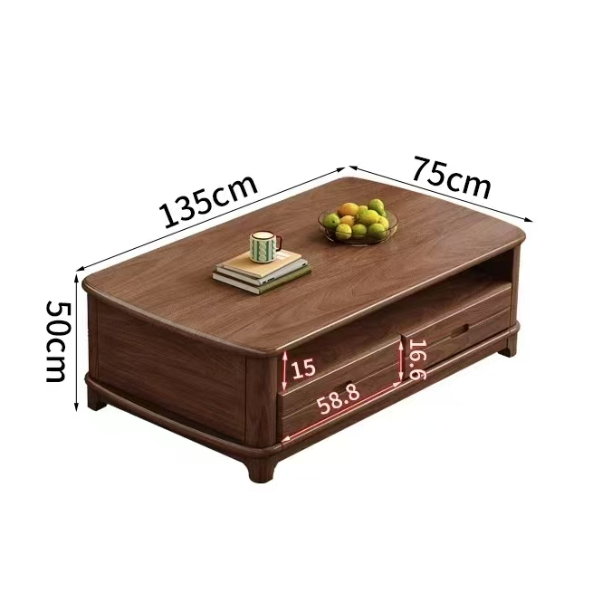 黑胡桃木新中式家用客厅实木茶几简约轻奢储物胡桃色茶几