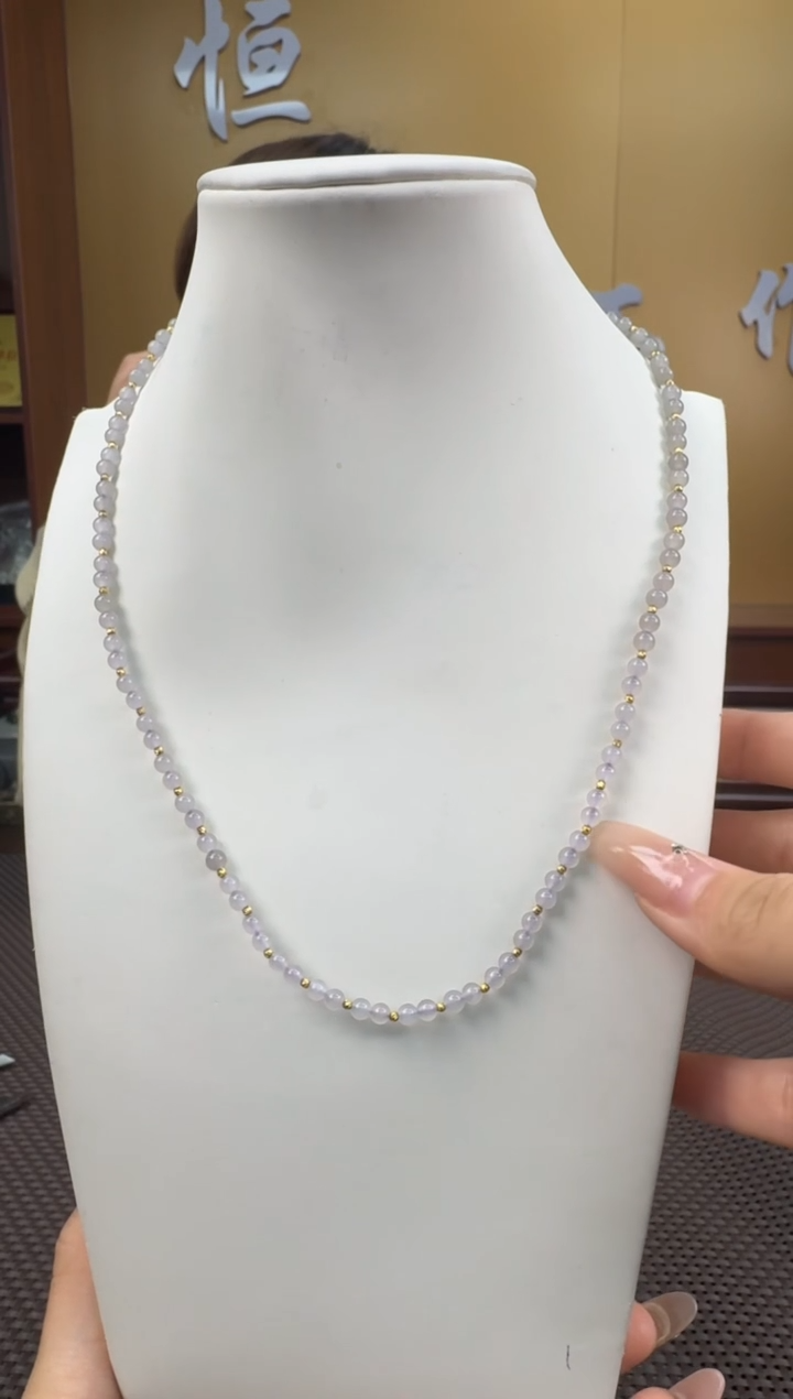 【闪购商品】和田玉项链18K金镶嵌4mm