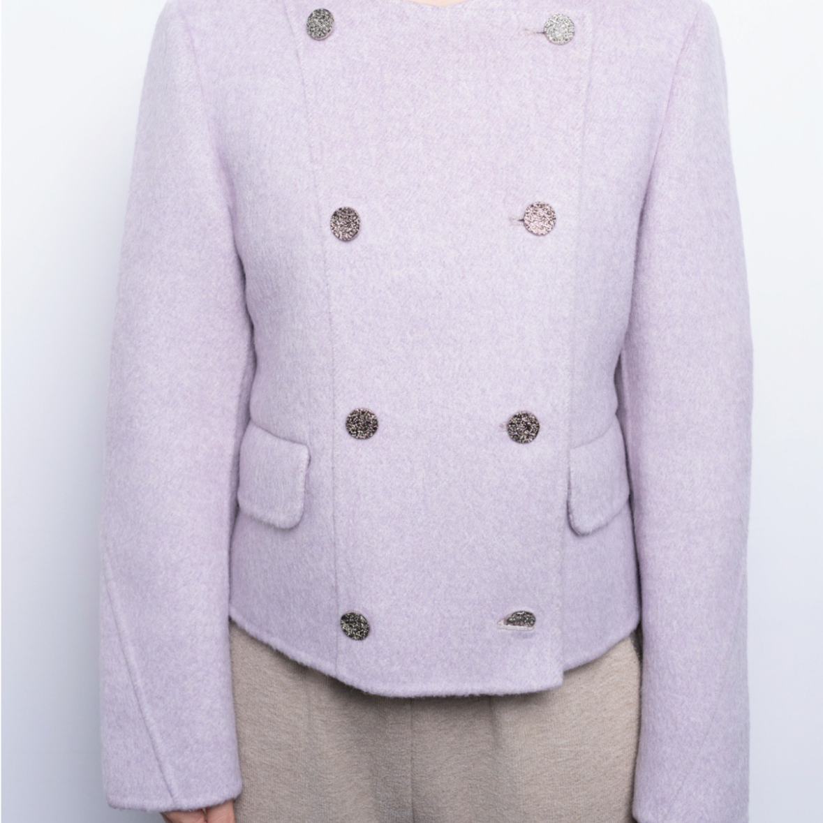 休闲紫色小香风白色蓝色短款时尚女士毛呢秋冬双排扣长袖R157