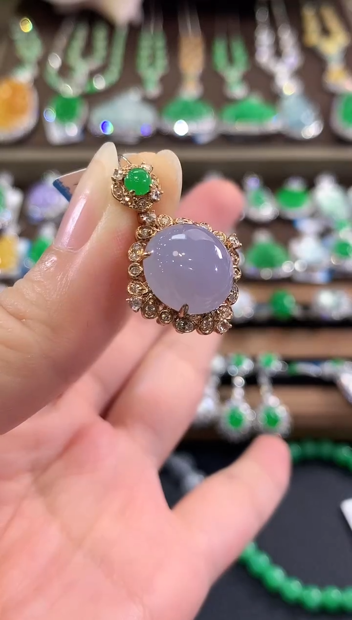 吊坠(不含链)18K金镶嵌翡翠b184紫货有色差多样性一件发货