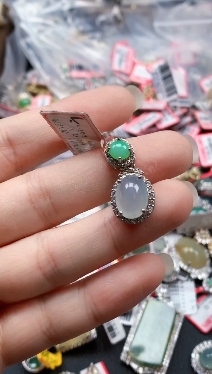 银S925镶嵌戒指翡翠天然A货缅甸翡翠