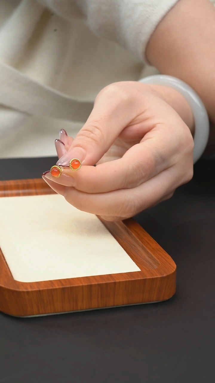 【闪购商品】南红玛瑙耳钉银S925镶嵌南红玛瑙 耳钉 银S925镶嵌