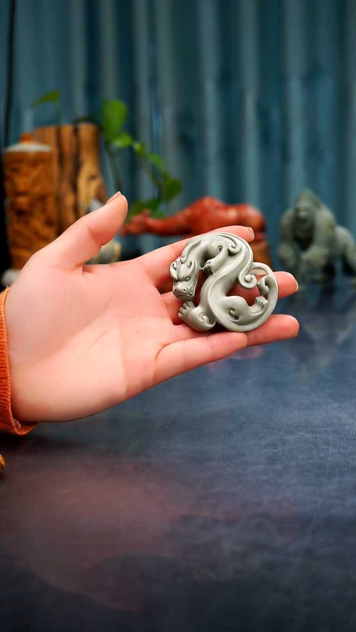 【闪购商品】松花石白色螭龙盖置