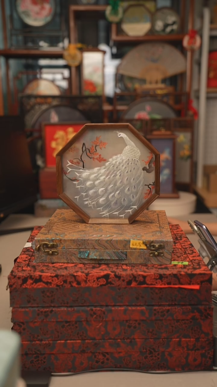 扇子摆件摆台双面绣花