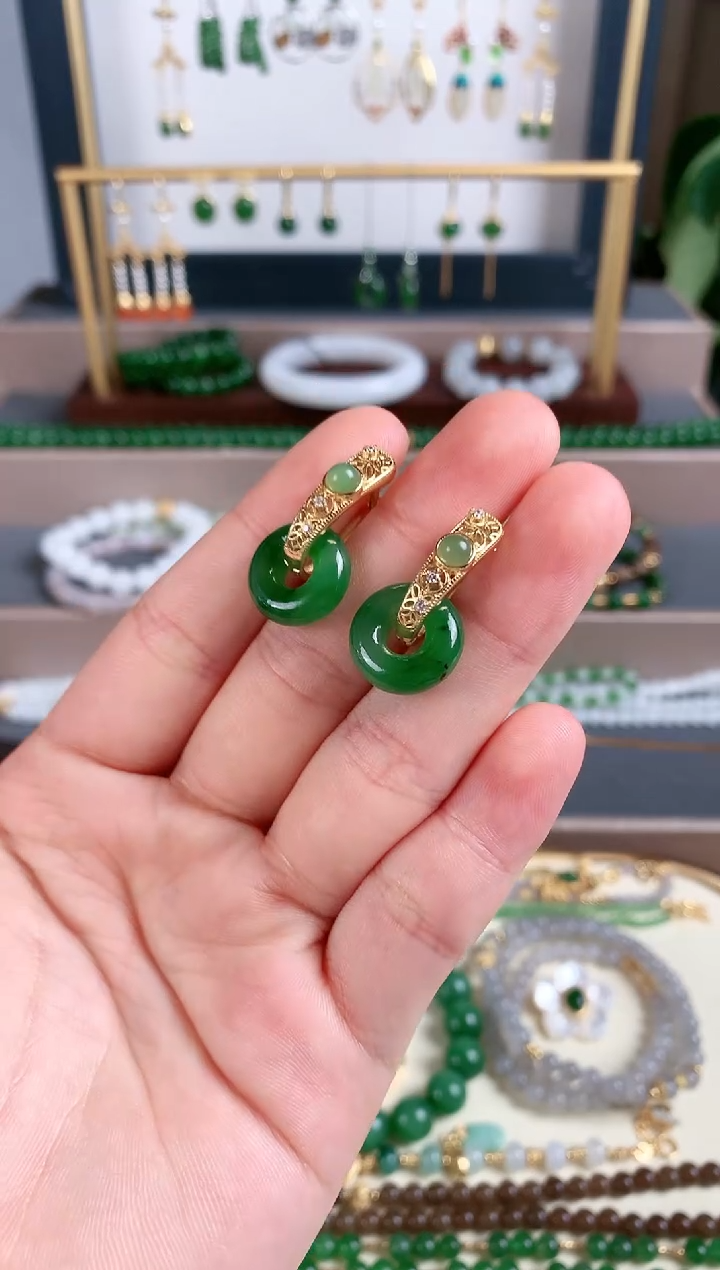 银S925镶嵌和田玉耳饰1