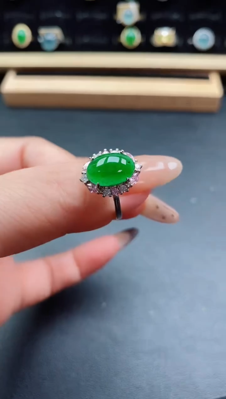 银S925镶嵌戒指翡翠1