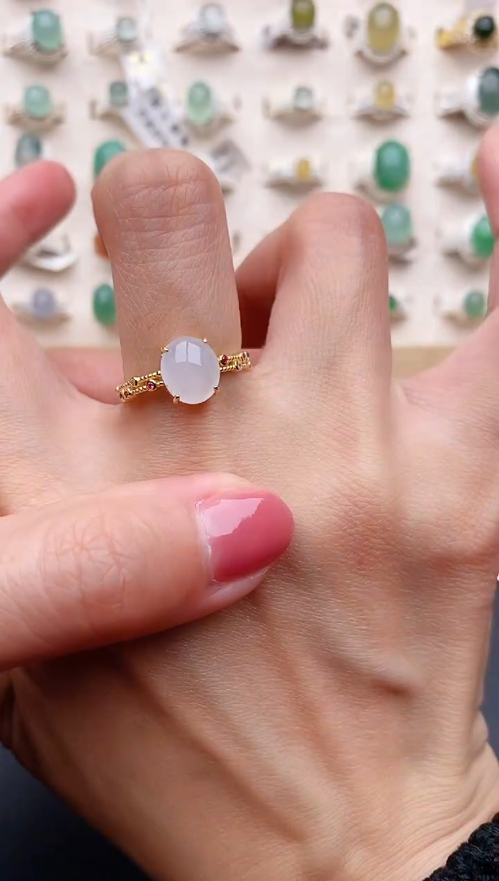 【闪购商品】翡翠戒指银S925镶嵌缅甸天然翡翠111   10-5