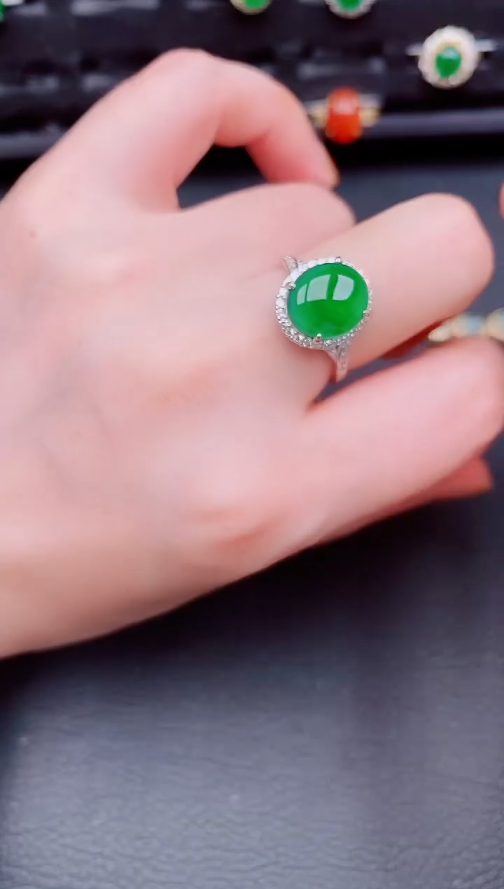【闪购商品】翡翠戒指银S925镶嵌天然a货翡翠310