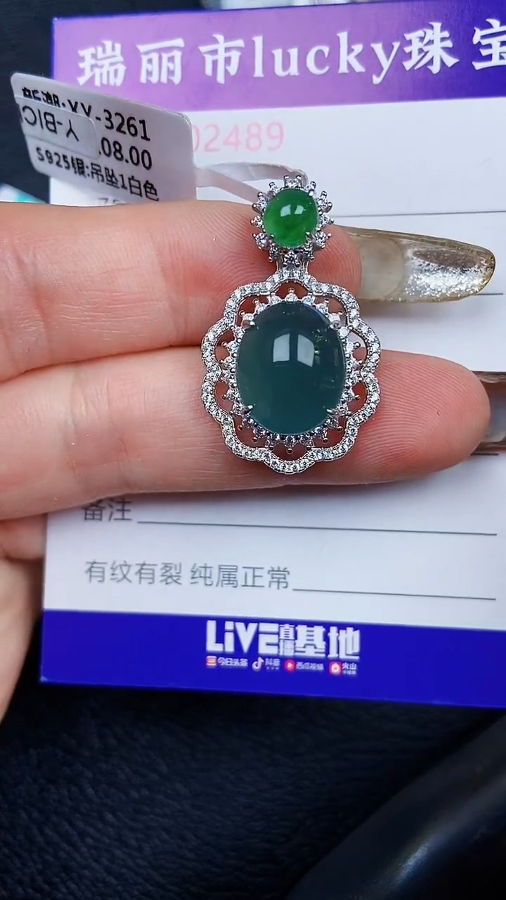 颈饰银S925镶嵌翡翠2498
