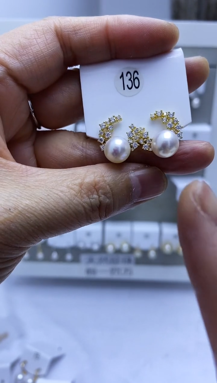银S925镶嵌耳饰海水珍珠136