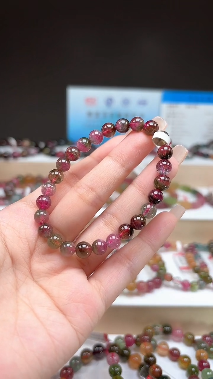 【闪购商品】碧玺手串未镶嵌7mm巴西老料玻璃体西瓜色单圈手串