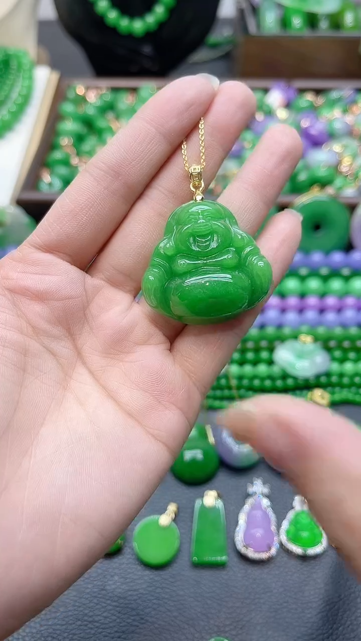 吊坠(赠链)14K金镶嵌翡翠绿大佛