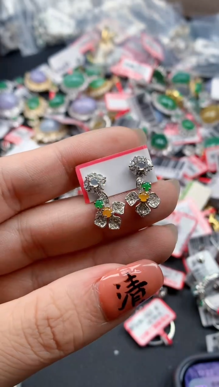 银S925镶嵌戒指翡翠天然A货缅甸翡翠