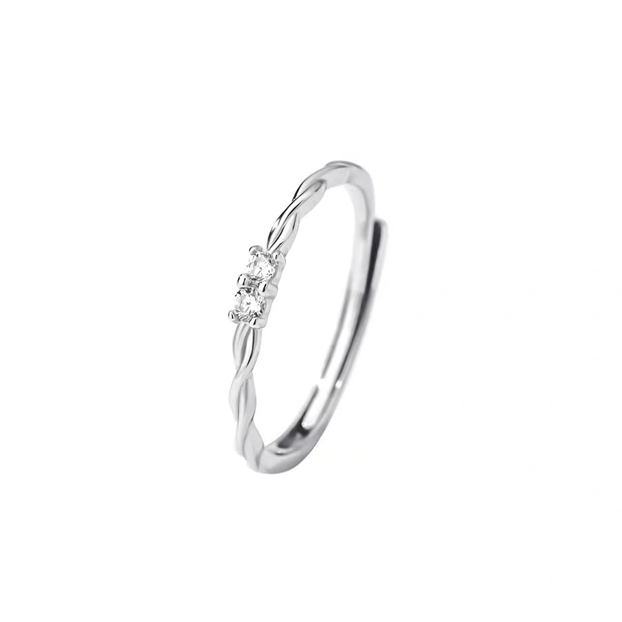 925银戒指【麻花双钻】方钻戒指轻奢高级简约