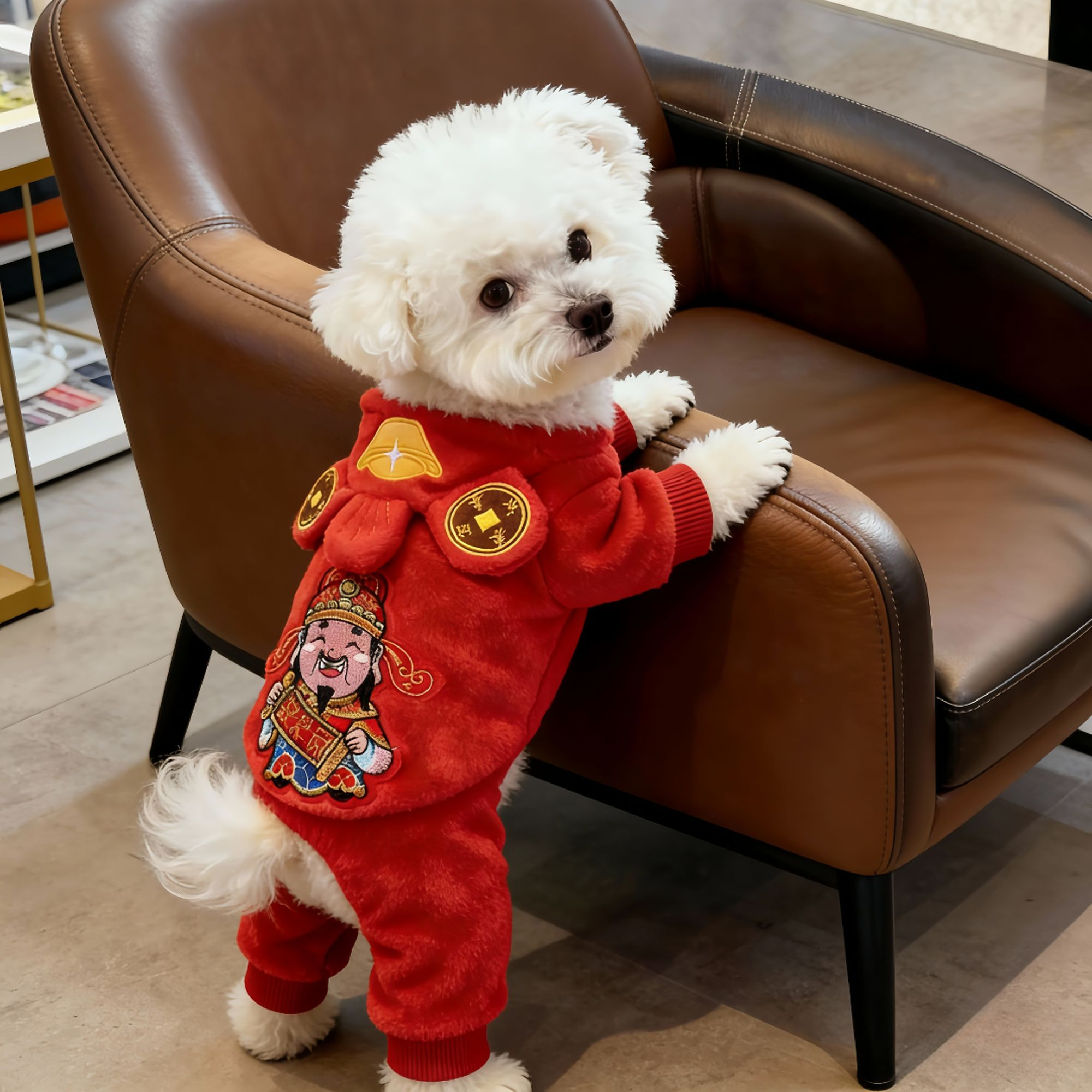 狗狗衣服秋冬款保暖新年喜庆衣服四脚狗狗唐装泰迪比熊宠物拜年装