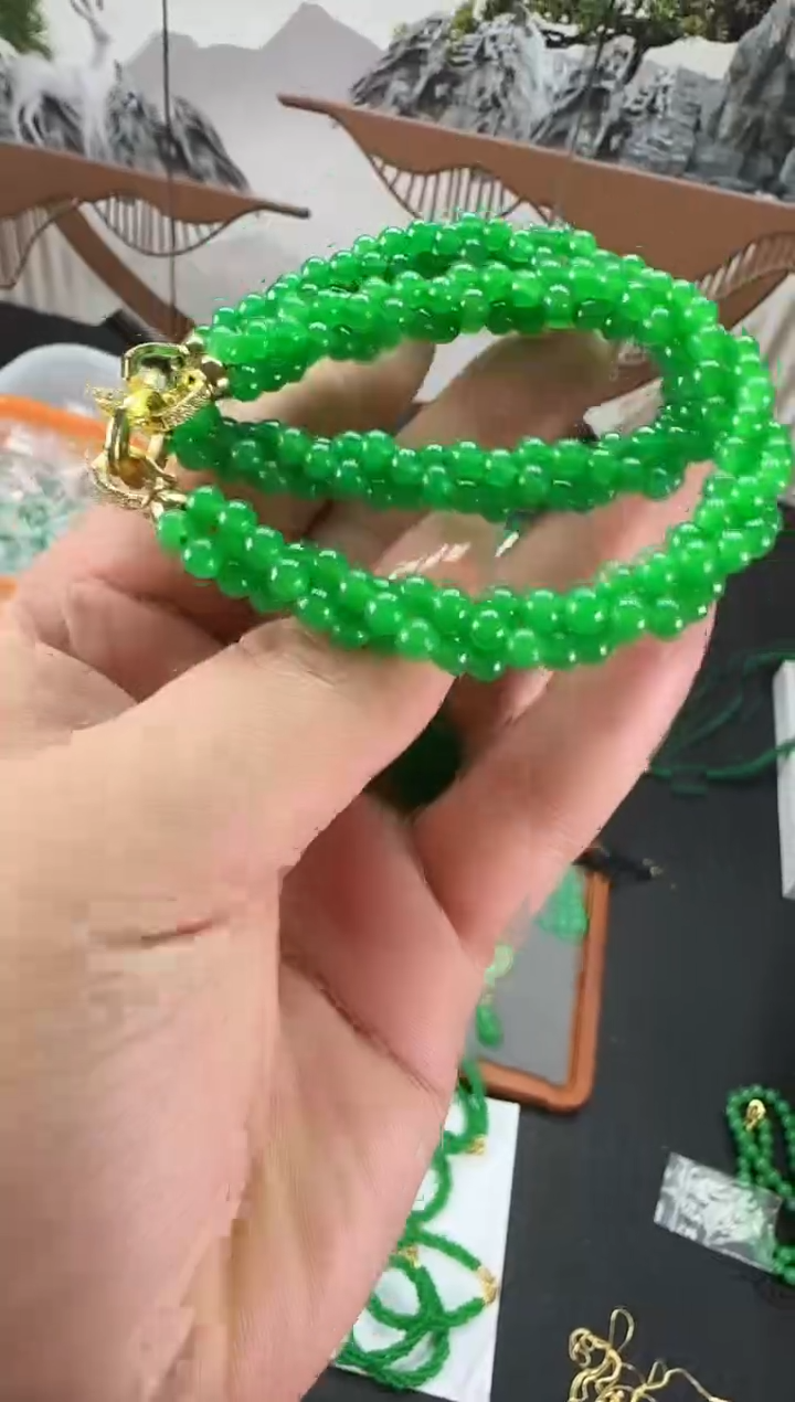 未镶嵌翡翠耳饰小米麻花手串