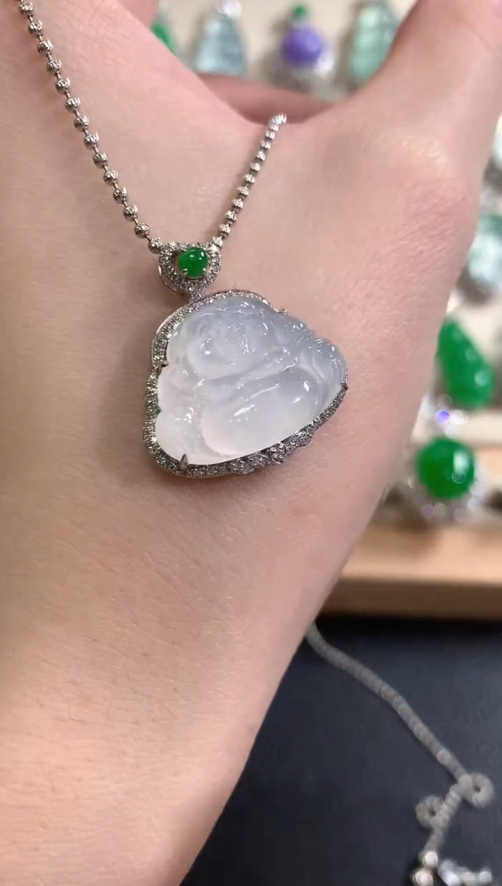 吊坠(不含链)18K金镶嵌翡翠冬日珠宝W41