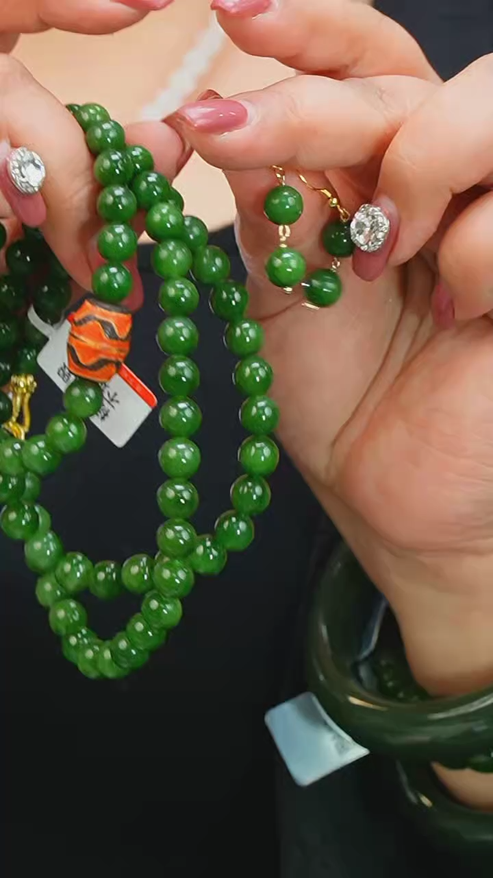 【闪购商品】和田玉7mm+未镶嵌项链+手串+耳环34