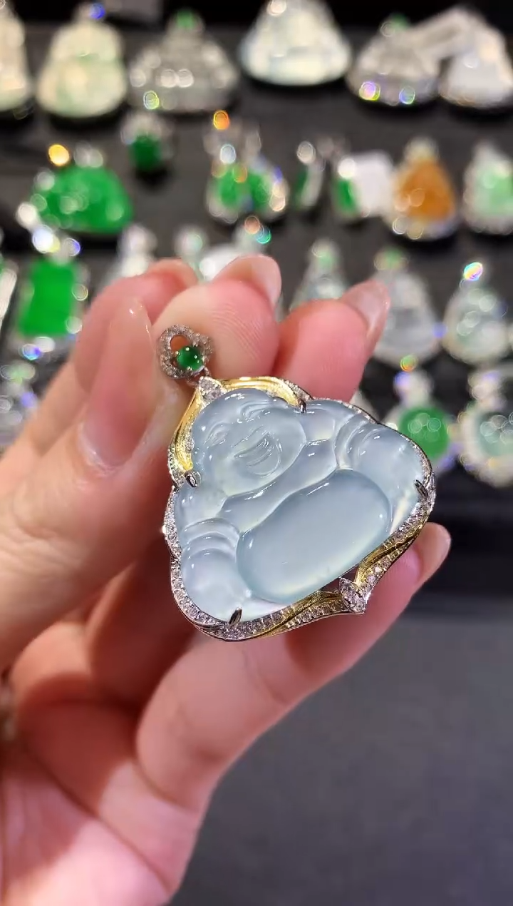 【闪购商品】翡翠吊坠(不含链)银S925镶嵌3-佛公（多样性发货一件